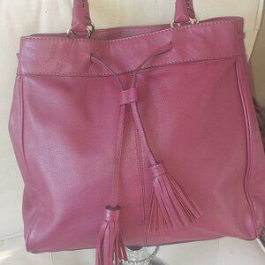 Cole Haan  soft leather hand bag purse burgendy with tassels